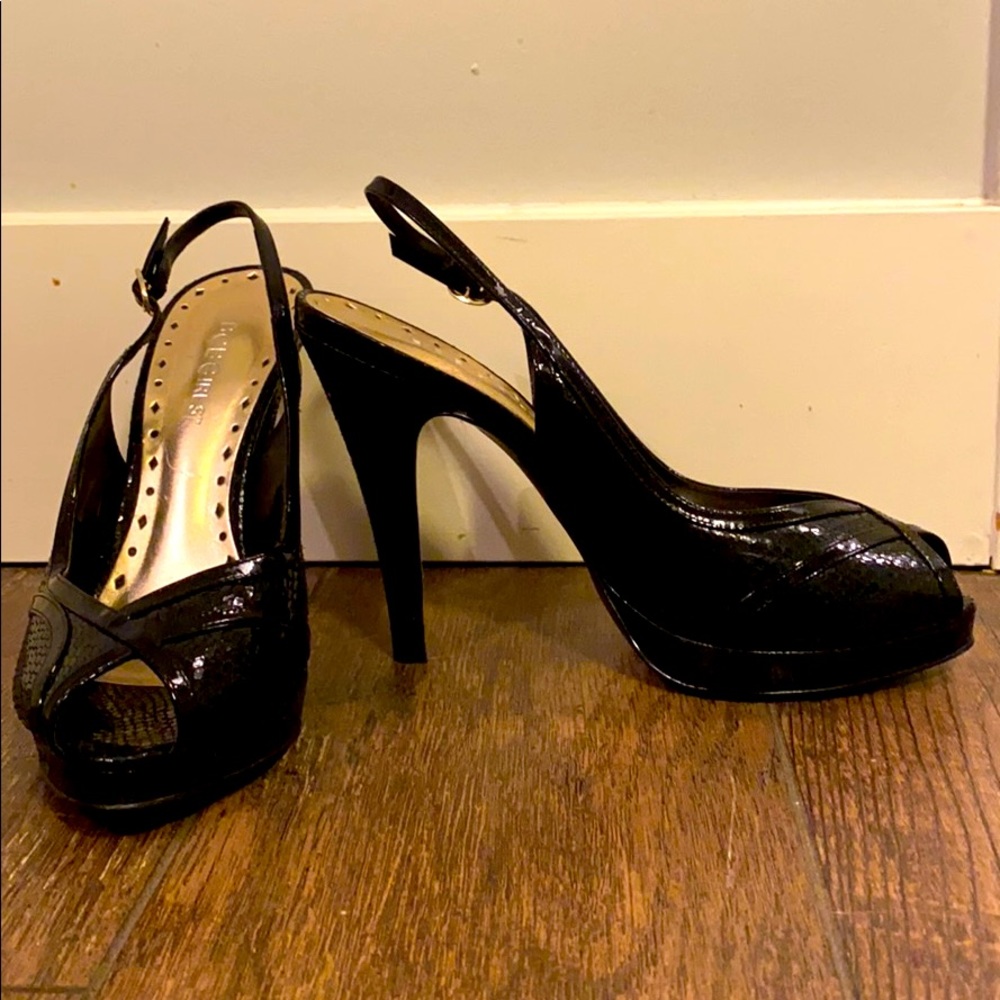 BCBGirls black peep toe slingback 3” heels  7.5